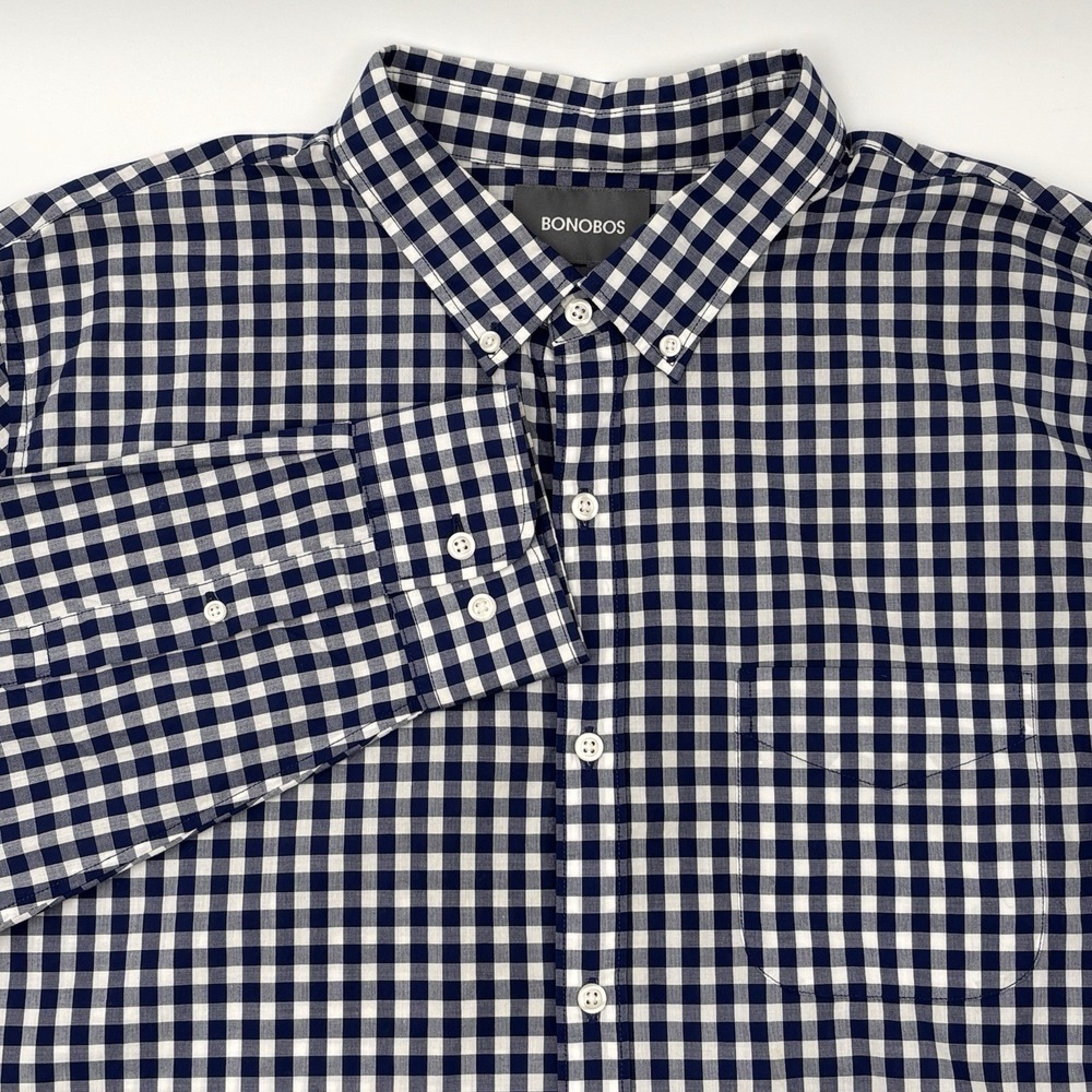 Bonobos Shirt Mens XXL Slim Gingham Button Down Cotton Blue White LS
